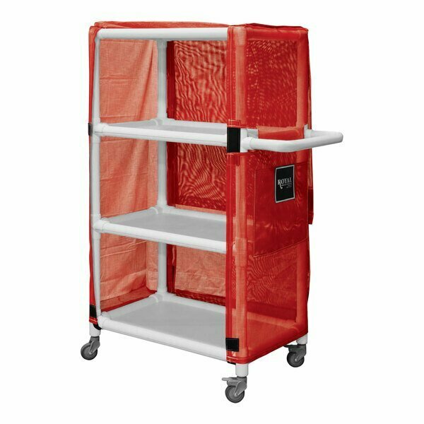 Royal Basket Trucks 42'' Red PVC Linen Cart with 3 Shelves R42-RRX-L3A-4ULN 50AR42RRXL3A4ULN